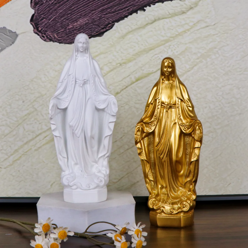 Bild der Heiligen Statue Unserer Lieben Frau Maria, Jungfrau-Statue aus Kunstharz, christliche katholische Dekoration, religiöses Gebet, Figur der Heiligen Familie – Detail 1