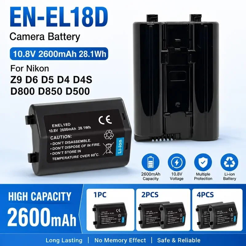 [New] [EN-EL18D] for Nikon Z9 D6 D5 D4 D4S D800 D850 D500 Camera 10.8V 2600mAh