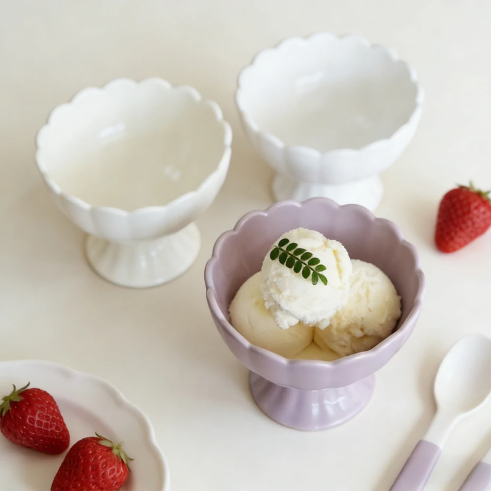 Ceramic High-legged Lace Bowl Ice Cream Snack Tableware Commercial Hotel Restaurant Imperial Bird's Nest Dessert Pastry Bowl New