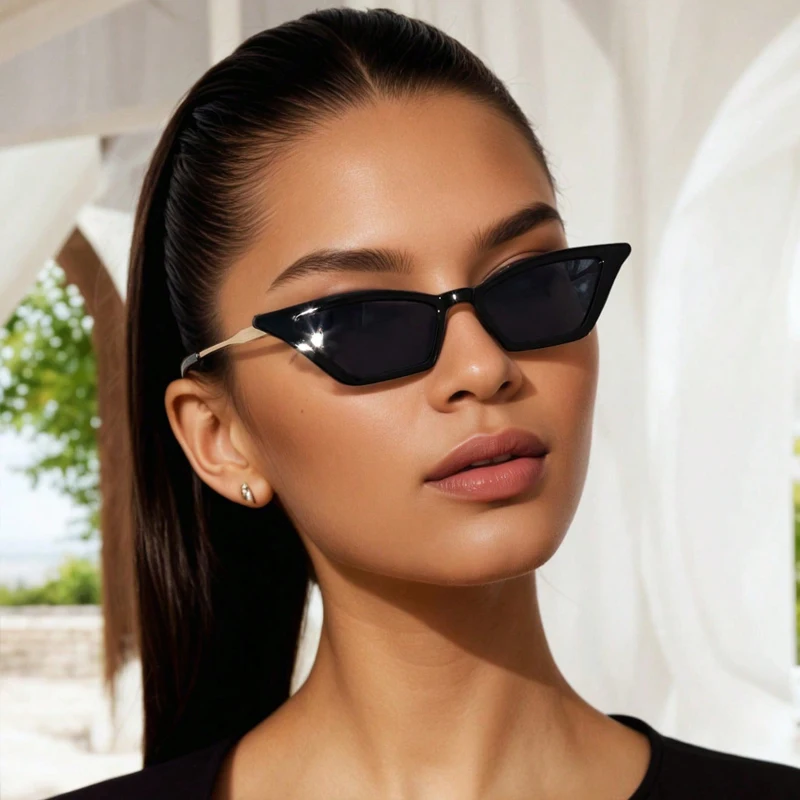 Hiking 2pcs New Triangle Cat Eye Anti Light Glasses For Women Luxury Alloy Shades Female Unique Elegant Black Leopard Eyeglasses