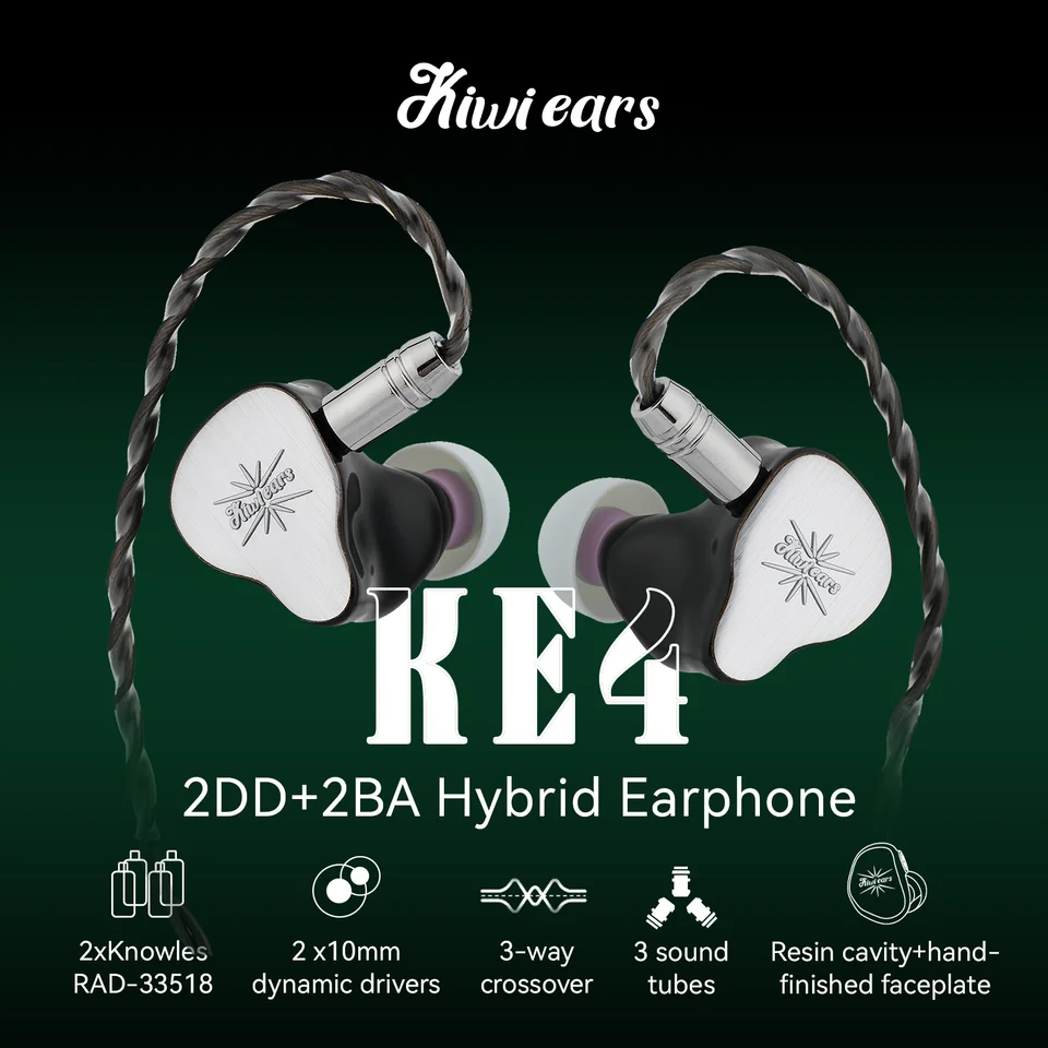 Kiwi ears KE4 4.4ミリ Kiwi Ears KE4 2DD+2BA Hybrid IEM Wired Earphones