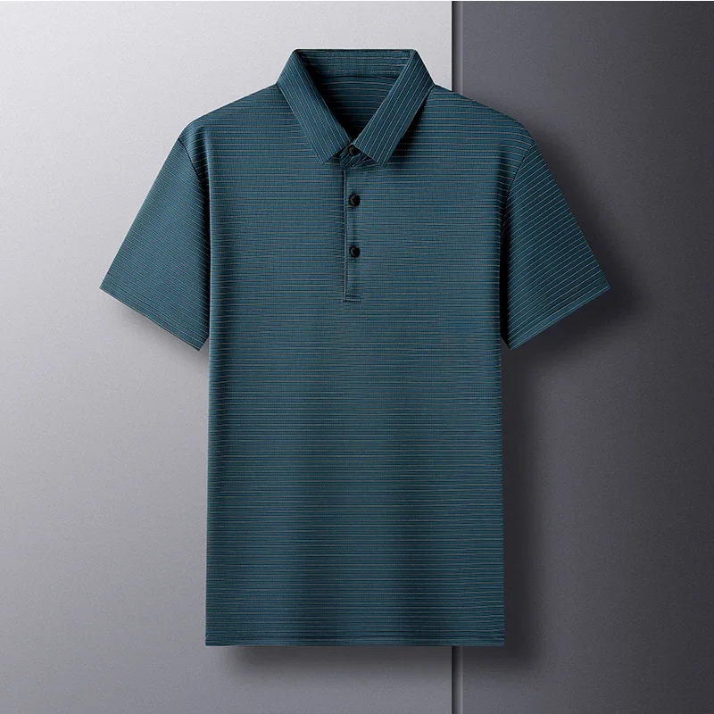Men's Summer Fashion Stripes Comfortable and Breathable Versatile Polo Collar Short Sleeves