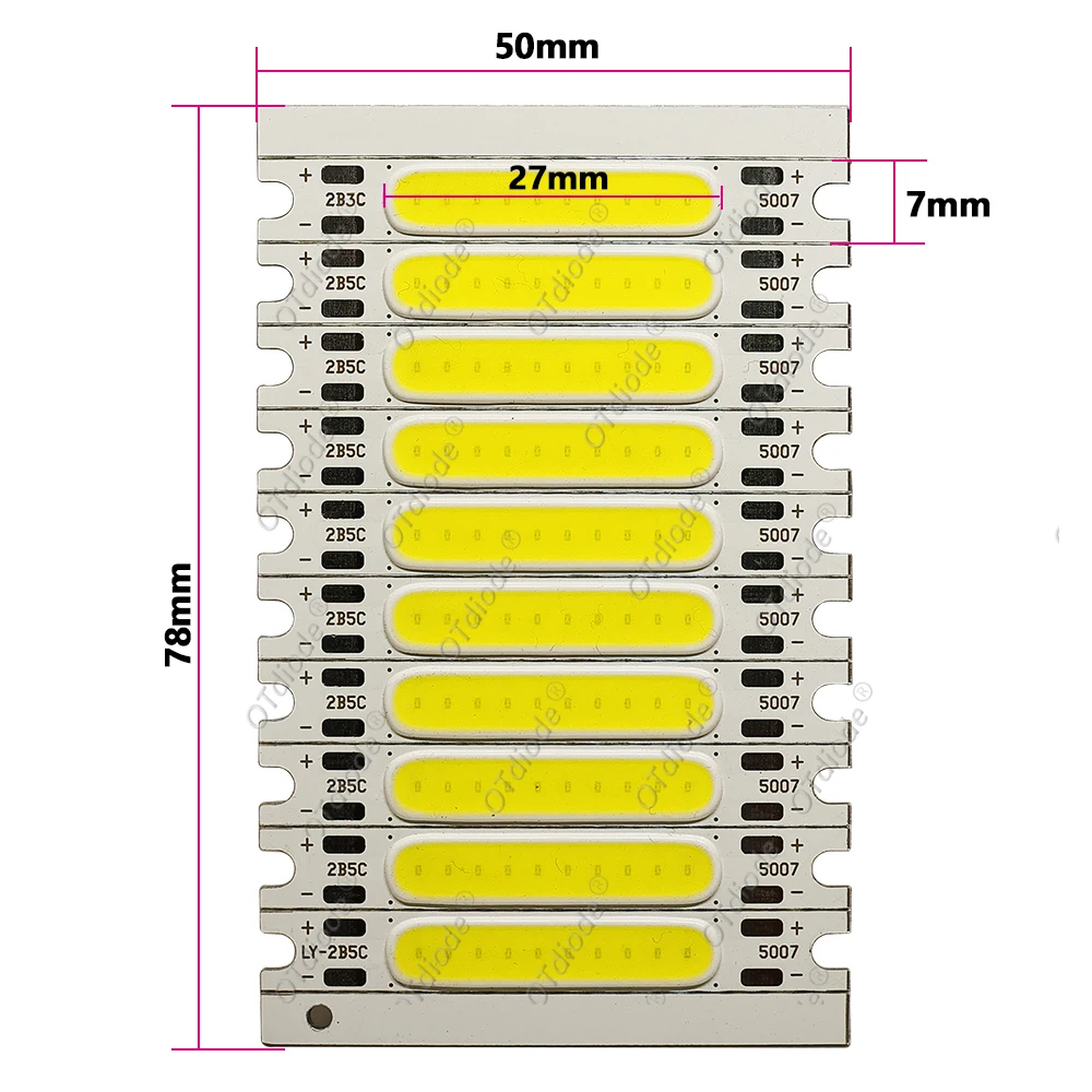 10pcs 1W 3W 5W 300mA COB LED Light Chip 3V 9V 12V 15V 17V 50*7mm Cold Warm White Blub For FlashLight Wall Lamps lights Tube DIY