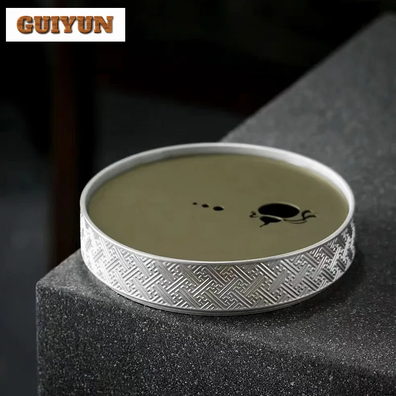 

Boutique Gilt Silver Stripes Teapot Holder Creative Gourd Cover Water Storage Tray Ancient Dry Brew Table Tea Tray Tea Items