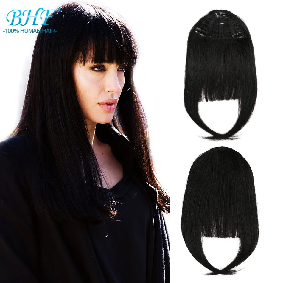 Flequillo de cabello humano BHF, 8 pulgadas, 20g, frontal, 3 clips en flequillo de cabello humano Natural Remy liso, todos los colores