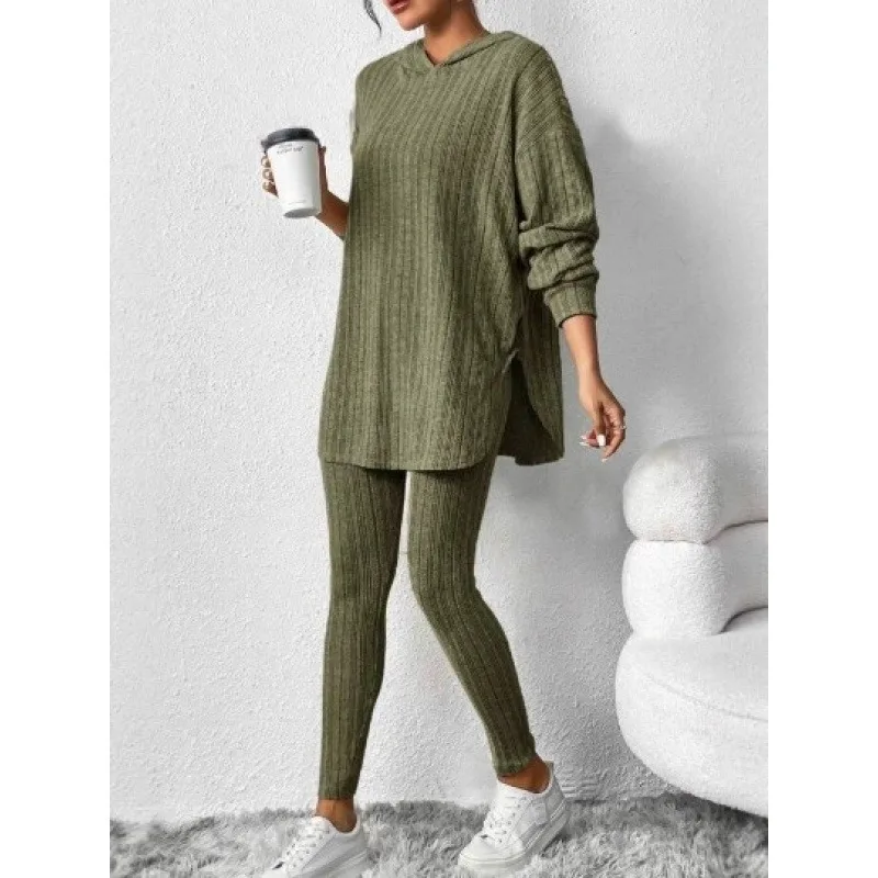 Loose Hooded Long-sleeved Casual Trousers Threaded Pit Strip Set Europe, America Cross-border Autumn and Winter Women's Clothing