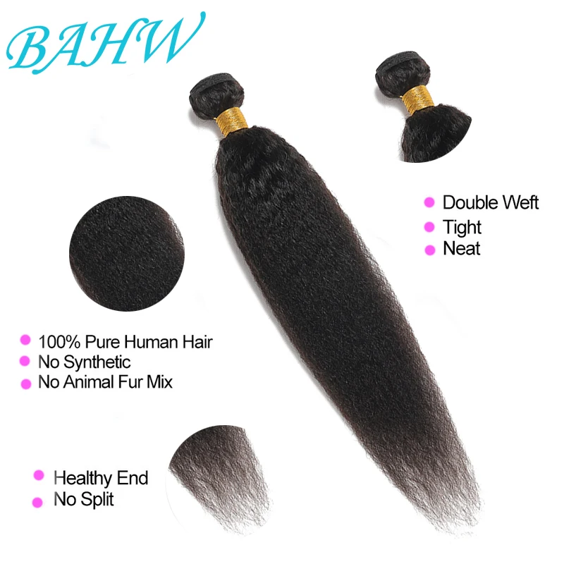 Bundel lurus Kinky Mongolia dapat membeli 4 buah bundel rambut Virgin rambut halus hitam alami tebal ekstensi rambut manusia 100%