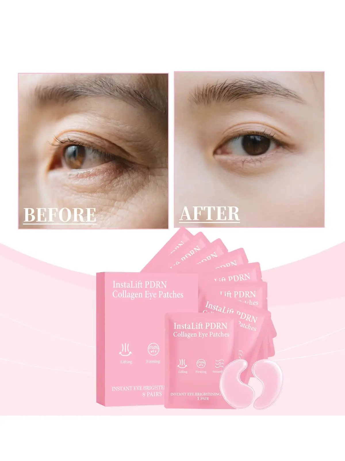 Instalift PDRN patchs pour les yeux au collagène Anti-cernes sacs pour les yeux Anti-rides Hydrogel sous masque pour les yeux avec Niacinamide et caféine