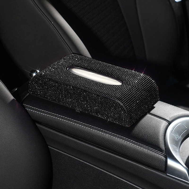 Bling Crystal Car Tissue Box Sun Visor Diamond Leather Auto Tissue Paper Holder Case Sunvisor Napkin Car Interior Accessories