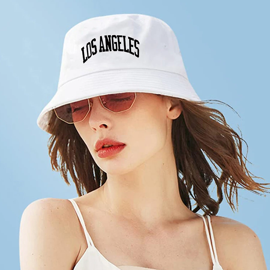 LOS ANGELES Letter Printing Bucket Hats for Women Men Fisherman Hat Cotton Comfortable Durable Fashion Caps Black/White/Beige