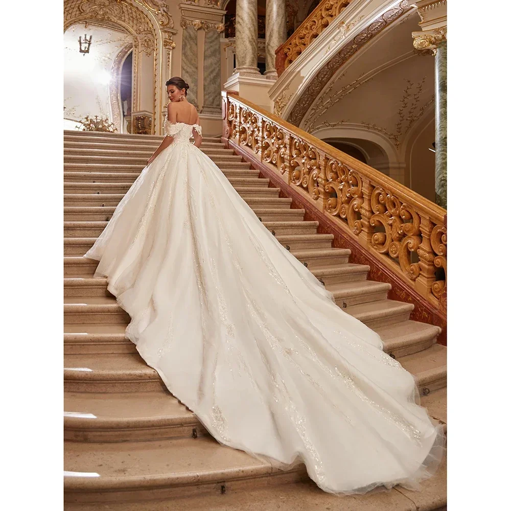 Flavinke personalizado fora do ombro vestidos de casamento 2025 apliques frisado noiva vestido de baile princesa plus size novia