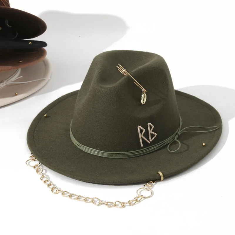 Pearl Chain Decor Soft Wool Felt Fedora Hat Women Autumn Winter Fashion Daily Hat