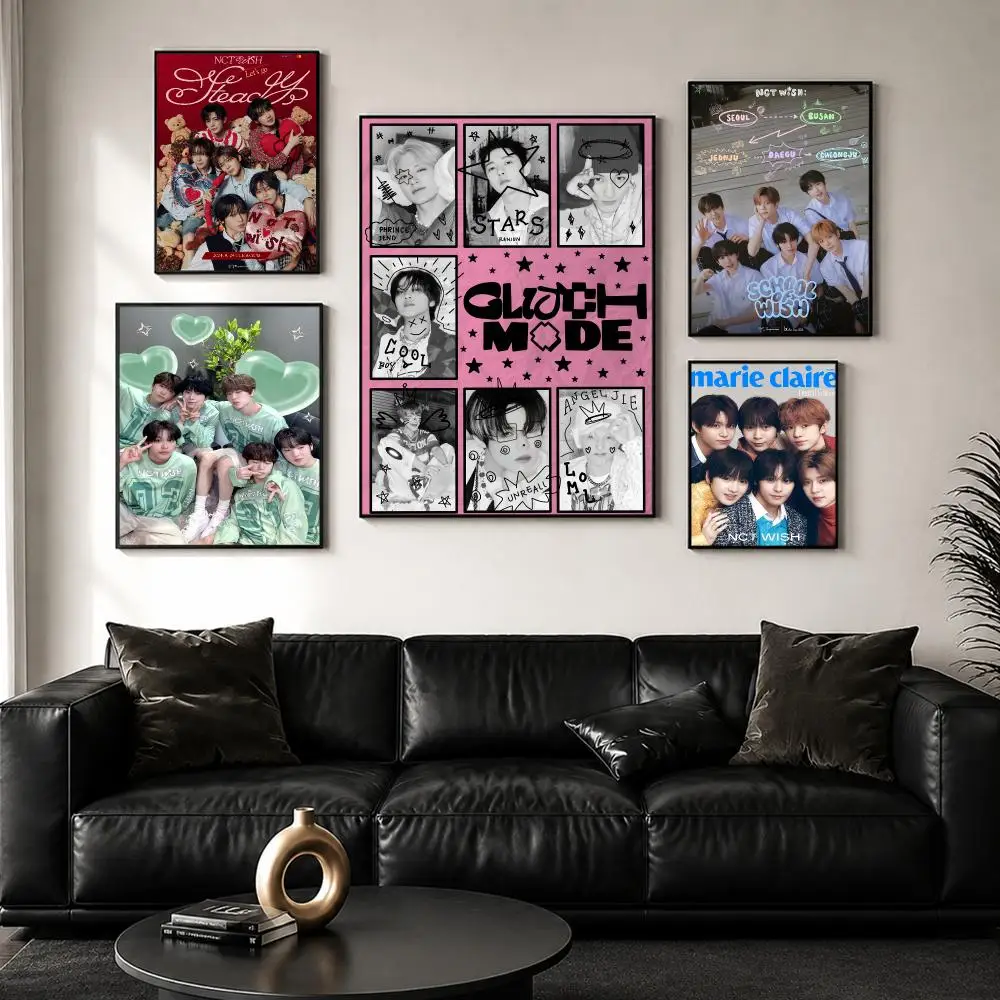 Hot Korea Kpop Band N-NCT Wish Poster Perfect Sticker Self Adhesive for Office Home Theater Wall Art Decor Fancy Gift