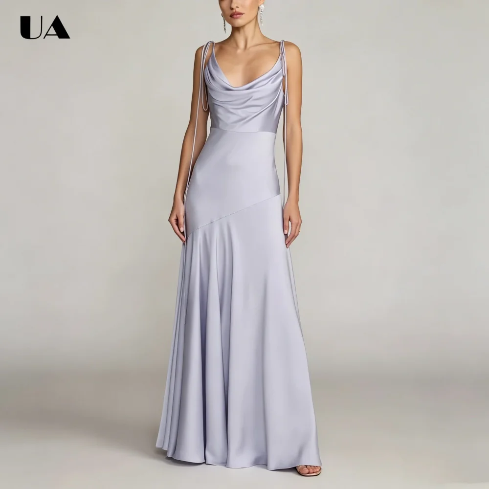 

ULBYANRY Customized Satin A-line Draped Neck Prom Dress, Elegant Spaghetti Strap Evening Dress for Woman, Trendy Backless Dress