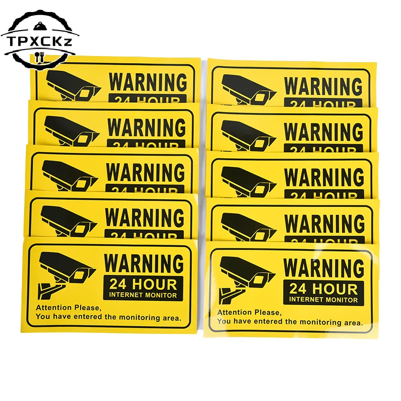 10Pcs CCTV Security 24 Hour Video Surveillance Sign Camera Warning Car Stickers