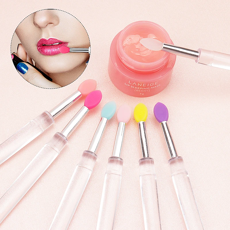 

10pcs Soft Silicone Lip Brush Lipstick Applicator Transparent Handle Clean Microbrush Lipgloss Makeup Brush Beauty Salon Tools