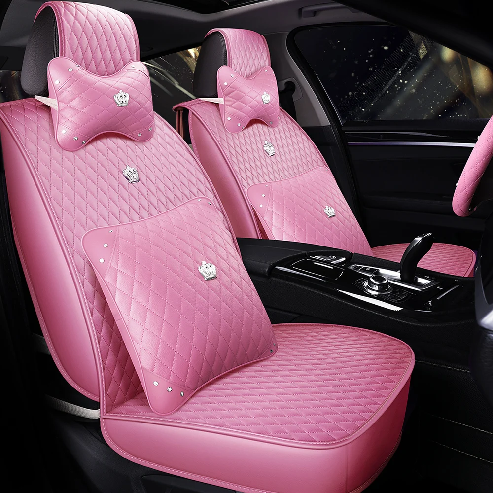 Pink Female Special Car Seat Covers Automotive Vehicle Seat Cushion  Universal Protective Auto Interior Accessories- Leatherette