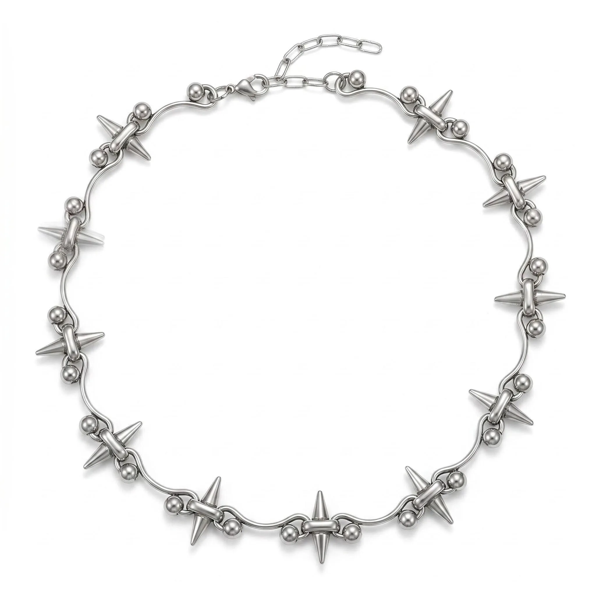 Personalisierte Rock-Halskette im Punk-Stil mit Spikes, coole, trendige, handgefertigte geometrische Halskette, Gothic Y2K Charm-Accessoires – Detail 8
