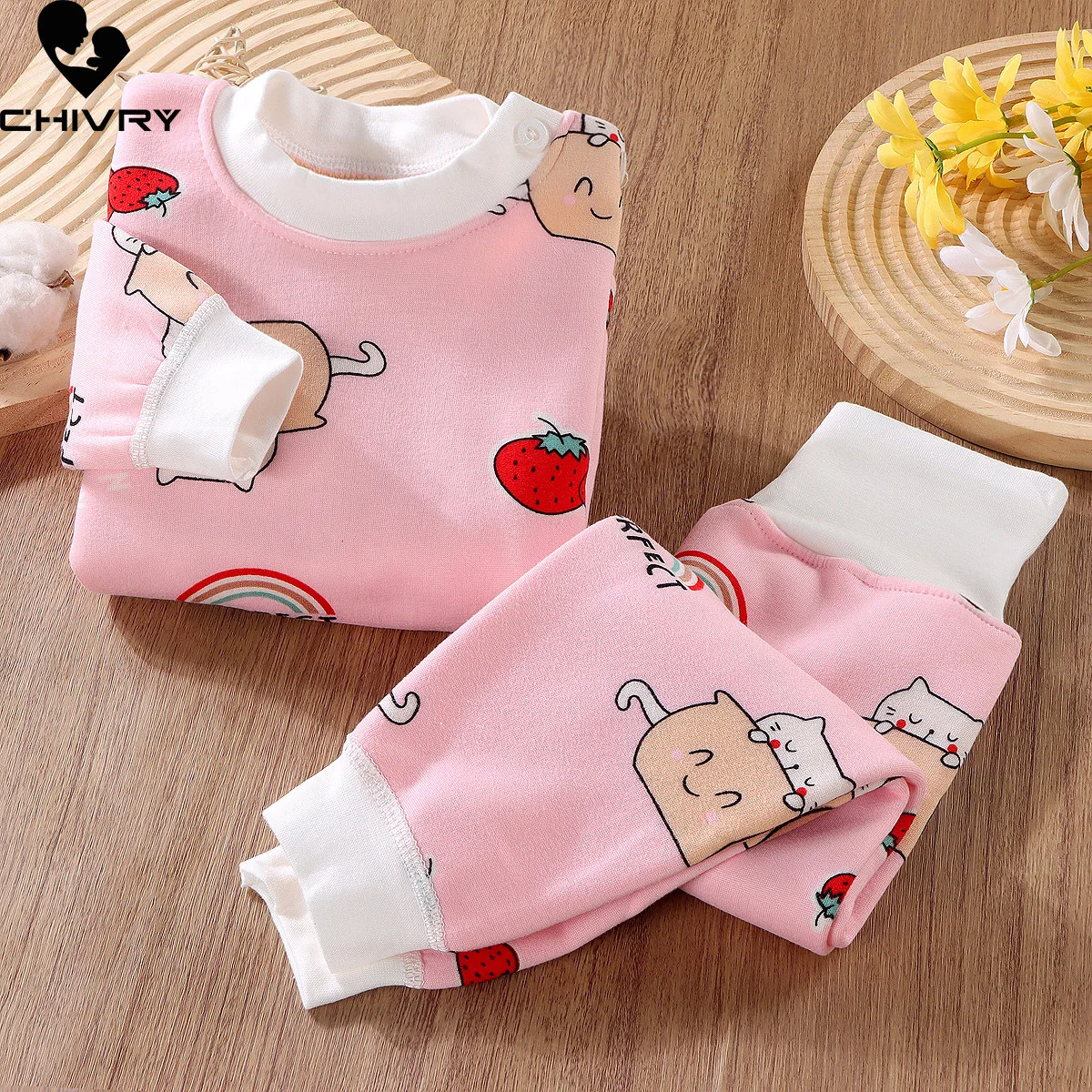 New 2023 Autumn Winter Kids Pajamas Baby Boys Girls Cartoon Thicken Warm High Waist Clothing Sets Newborn Pyjamas Sleepwear