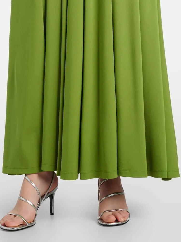 Elegantes grünes schulterfreies gerafftes Mieder-Maxikleid für Damen, Spaghettiträger, Party-Resort-Kleider, 2025, neue Sommer-Vestidos