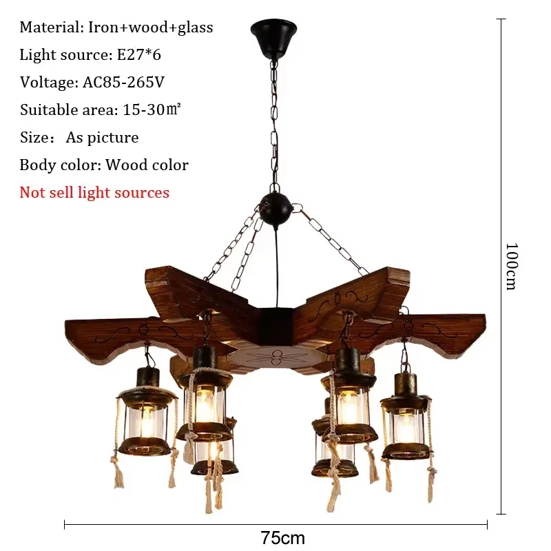 Retro Industrial Lights lampadario in legno Vintage a 6 teste Cafe Bar negozio di abbigliamento lampada a sospensione in vetro ristorante Bar Droplights in ferro