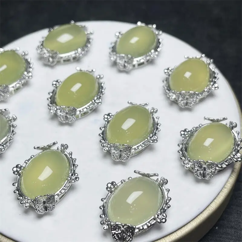 5PCS Natural Green Agate Pendant Carving Making For Earring Bracelet Jewelry Gift DIY Accessories 28MM