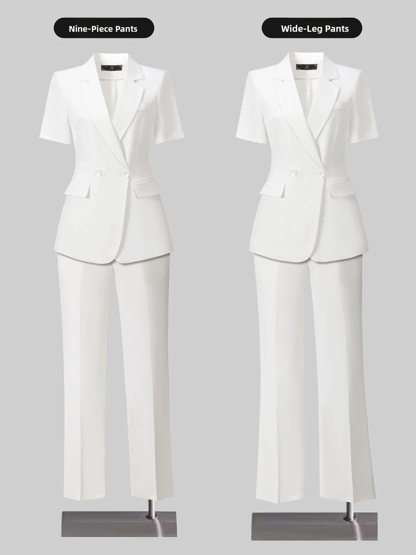 White Professional Suit Set for Women Interview Formal Workwear Elegant Lady's Blouse And Pants Polyester Fiber Short Sleeve