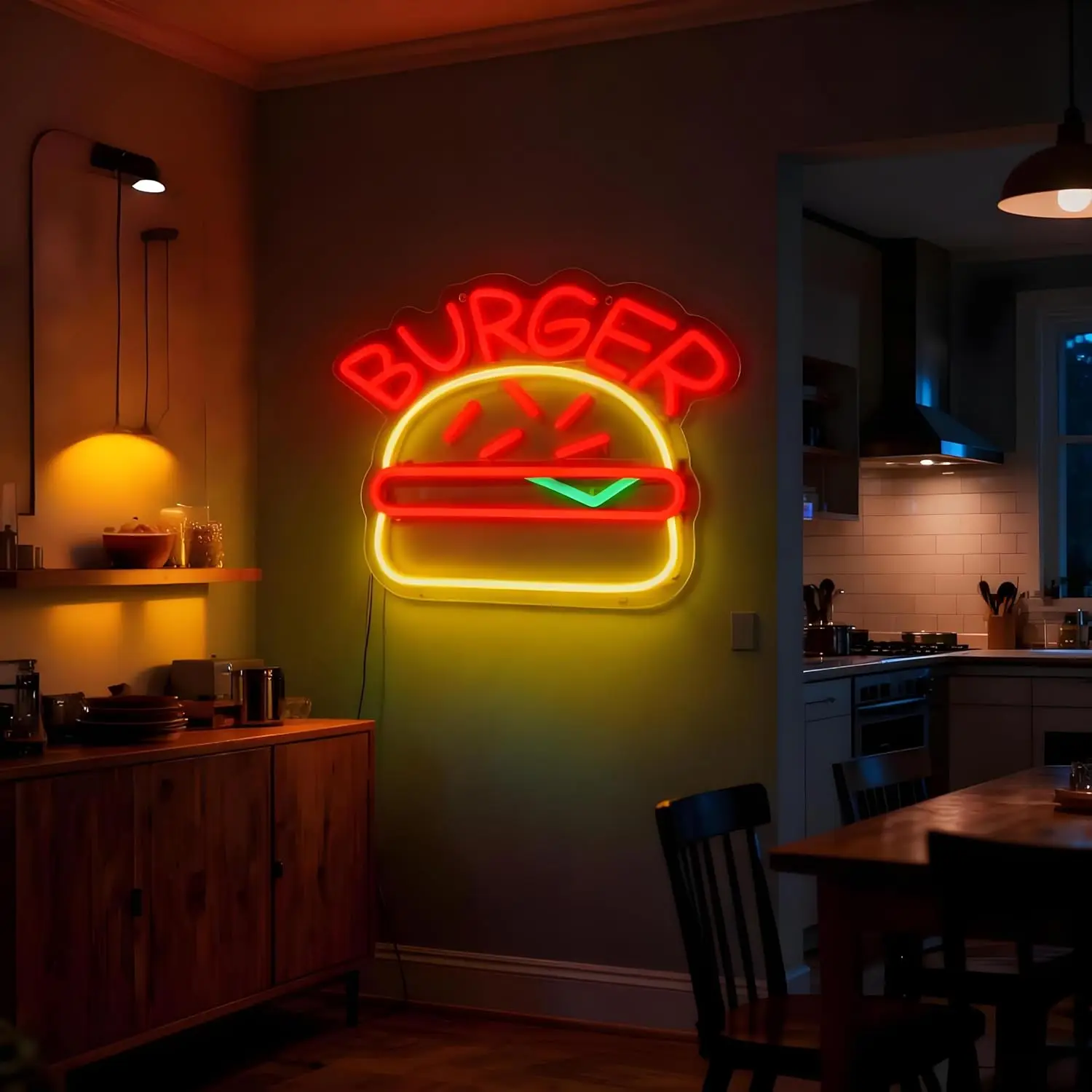 LED Neon Sign Burger USB Neon Light for Kitchen Restaurant Bar Cafe Diner Fast Food Shop Party Home Bedroom Business Wall Decor
