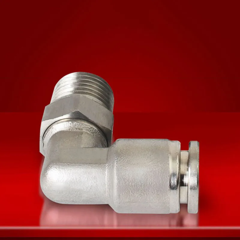 304 Stainless Steel Gas Pipe Joint External Threaded Elbow PL8-02/4-M5/6-01/10-03 Pneumatic Quick Insertion Joint