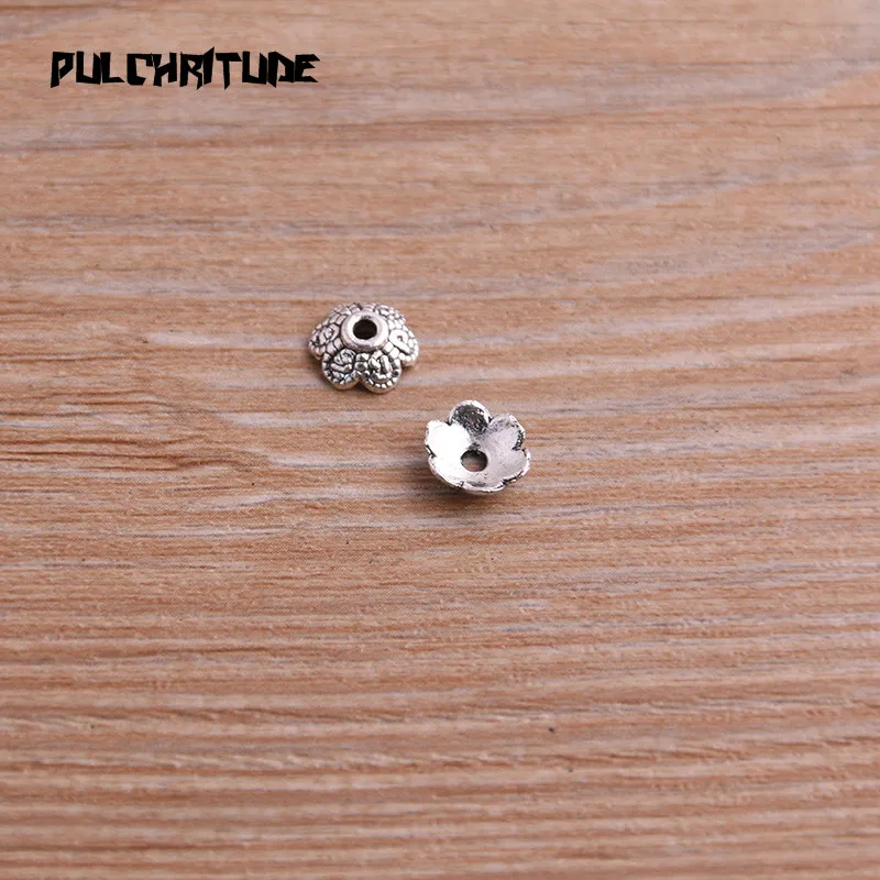 100pcs 3*8*8mm Two Color Bead Caps Charm Hollow Flower Letter Pendants Jewelry Accessories DIY Receptacle Charms