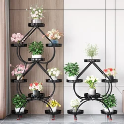 Iron Art Multilayer Belt Wheel Plant Stand Floor Type Flower Pot Frame Living Room Balcony Heartshaped Shelf for Flowers