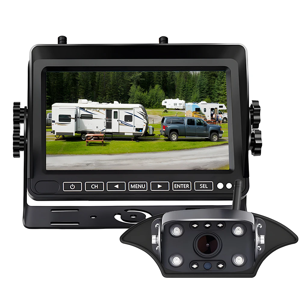 

7 Inch HD 720P Wireless Rearview Mirror Reversing Camera Waterproof IP68 IR Night Vision for Trailers Campers Cars RVs Trucks