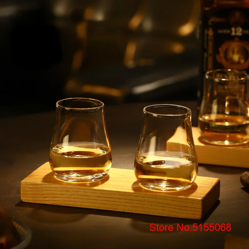Whiskey Tasting Glass Set & Solid Wood Base | Luxury Scotch Snifter 5 Scotch Whisky Tasting Glass Match Solid Wood Pallet Set Liquor Shot Glasses Whiskey Tumbler Cognac Brandy Snifter Wooden Base 3