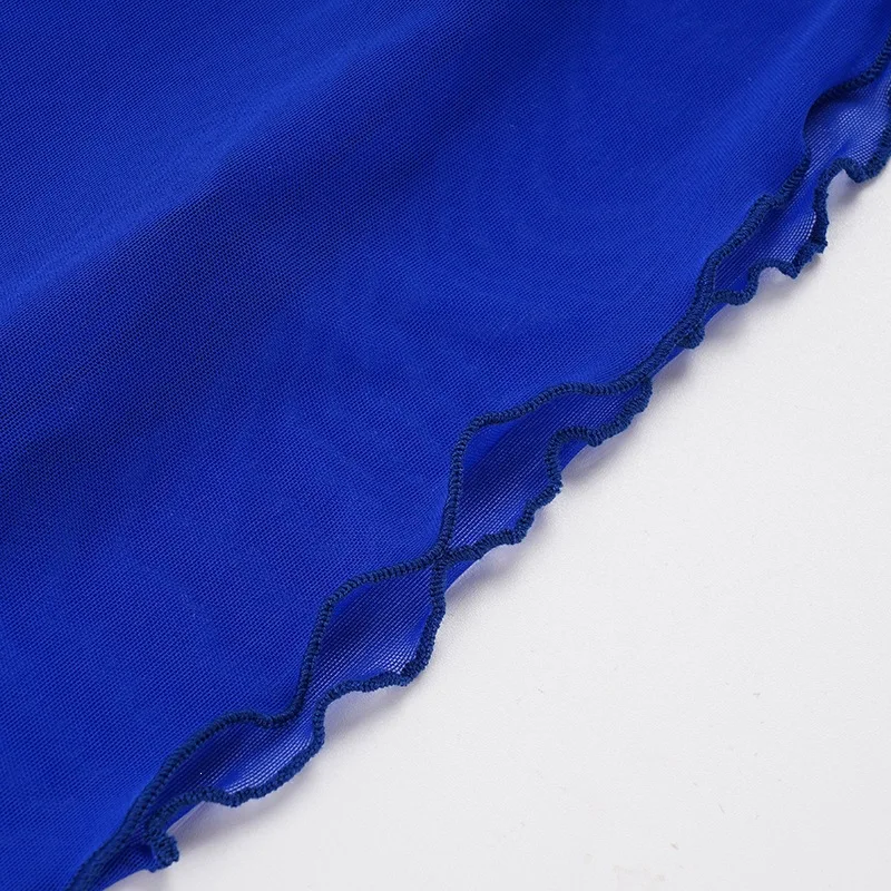 Women's Klein Blue Mesh Midi Skirt Low Waist Sexy Elegant Figure-Flattering European Style
