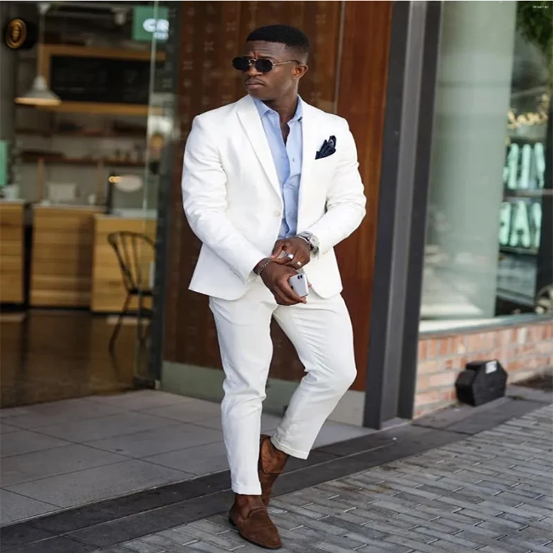 

White Formal Men Suit Classic Fit 2 Piece Slim Set Blazer with Pants Groom Wedding Tuexdo Prom Suits Men's Fashion Clothing