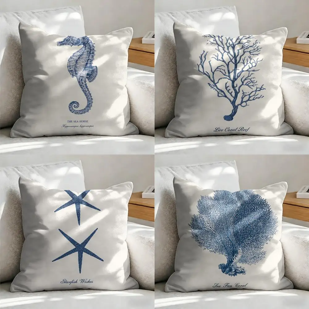 Minimal Ocean Artwork Cushion Cover Soft Short Plush Pillow Cover Smooth Cozy Texture Aesthetic Cushion Case Home Decor