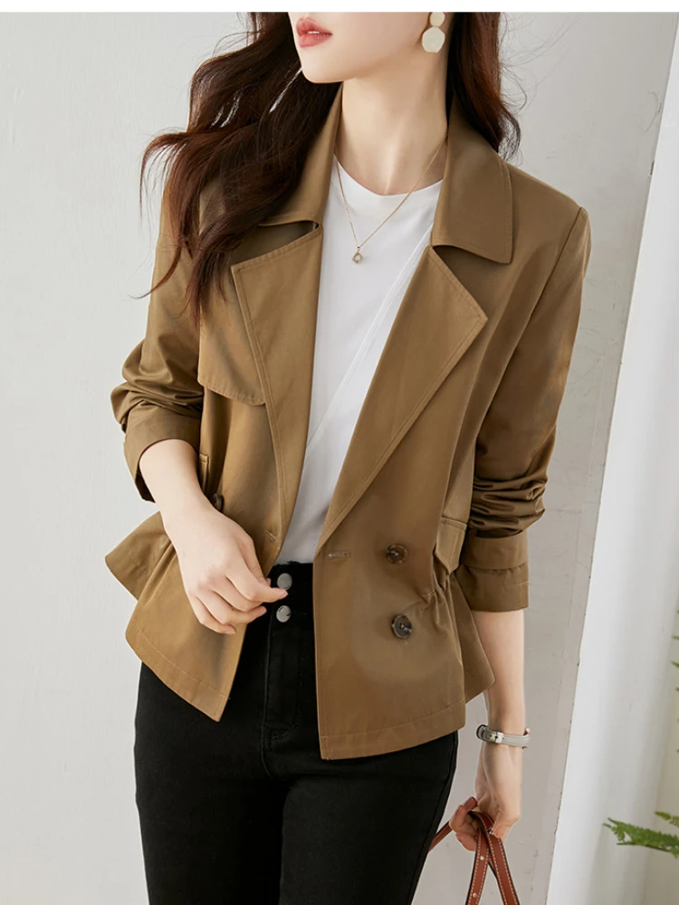 2023 New Jackets Autumn Winter Clothes Short Trench Coat for Women Korean Fashion Double Breasted Full Sleeve Spring