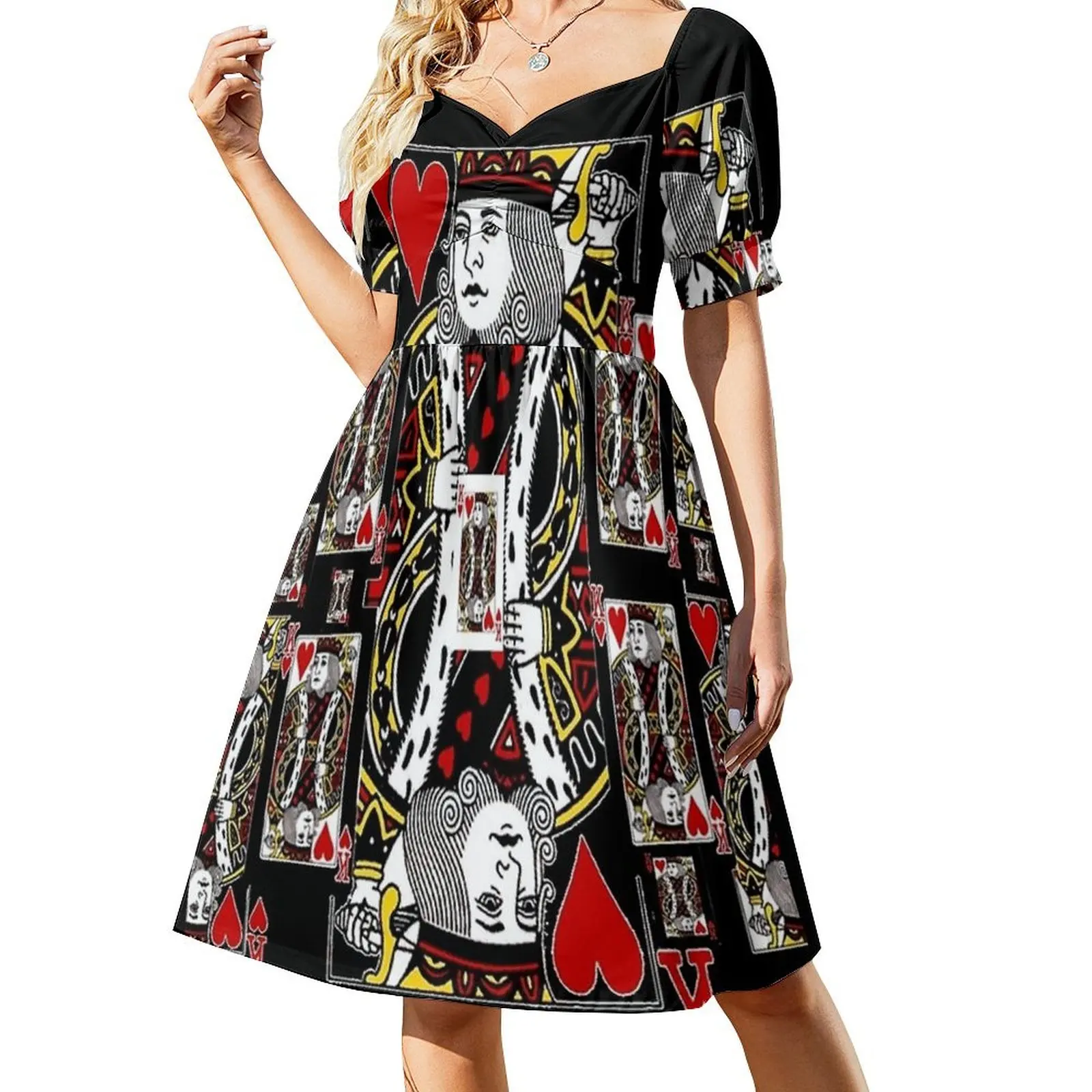 

BLACK KING OF HEARTS CASINO PLAYING CARDS Short Sleeved Dress long dress women women evening dress