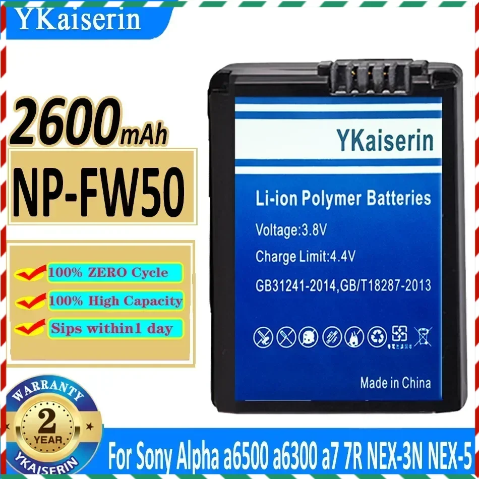 YKaiserin NP FW50 NP-FW50 NPFW50 Battery for Sony a6500 a6300 a6000 a5000 a3000 NEX-3 Alpha a7R a7 a7rii 7R 7S a7S Camer 2600mAh