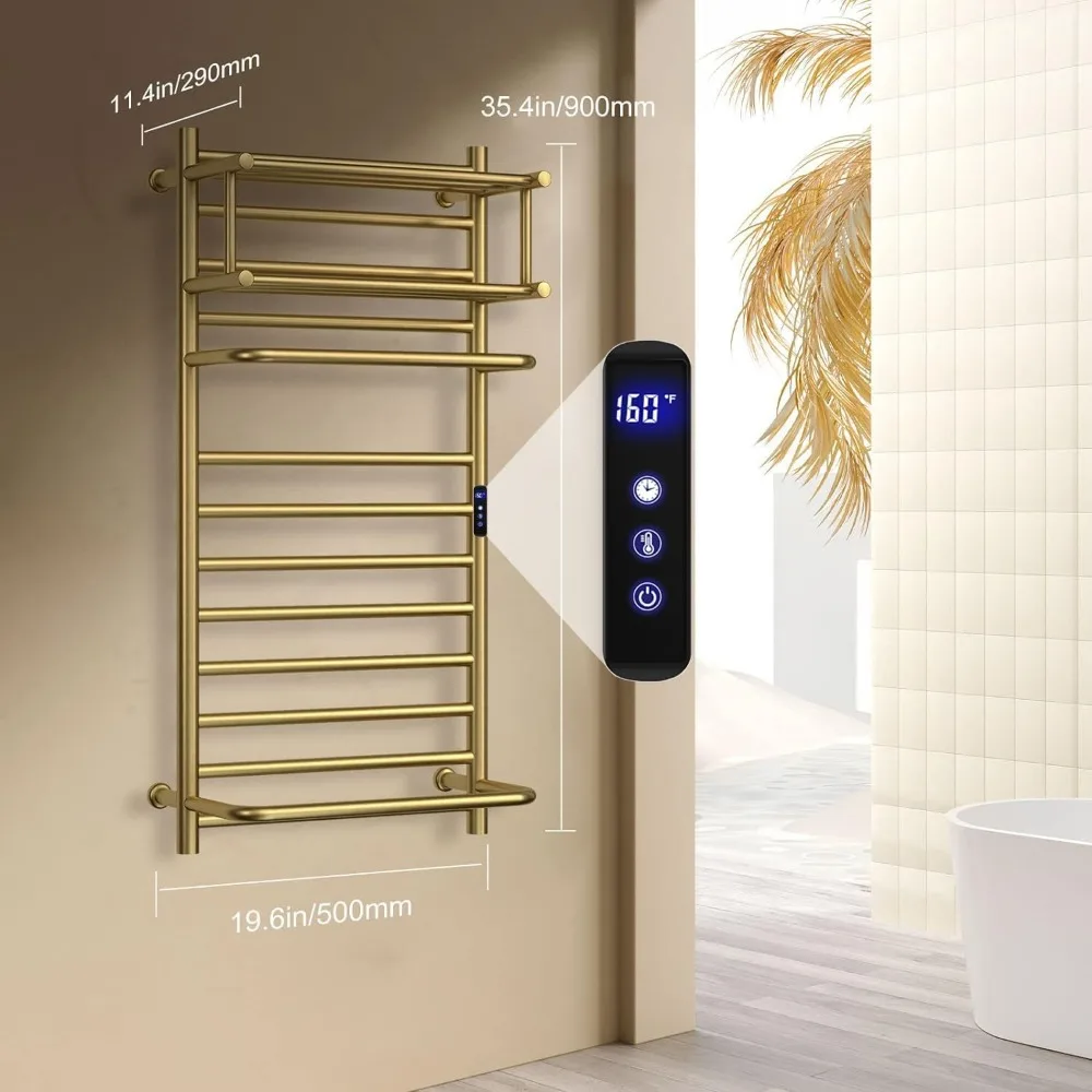 

Towel Warmer with Top Shelf, Wall Mounted Heated Towel Racks for Bathroom Gold, Electric Towel Drying Rack with Timer