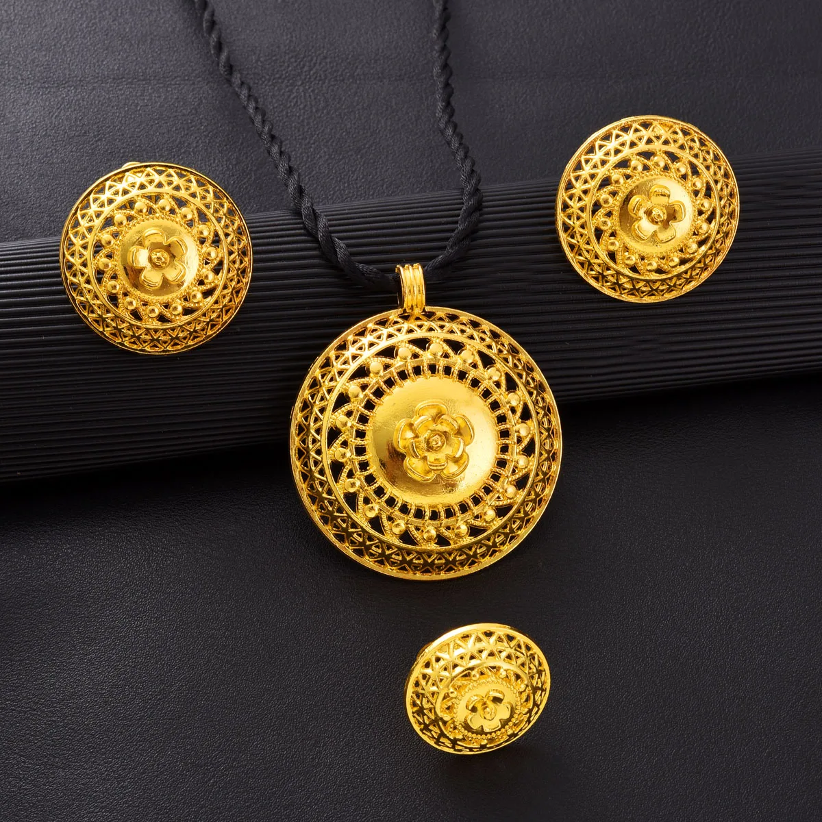 Golden Color Ethiopian Jewelry set Hollow bowl shaped 3-Piece Sets African Eritrean Wedding Engagement Gifts #211