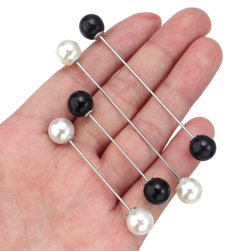 5Pcs Black White Color Imitation Double Pearl Brooches Fixing Clothes Pin Sweater Dress Safety Pins Diy Women Trendy Jewelry