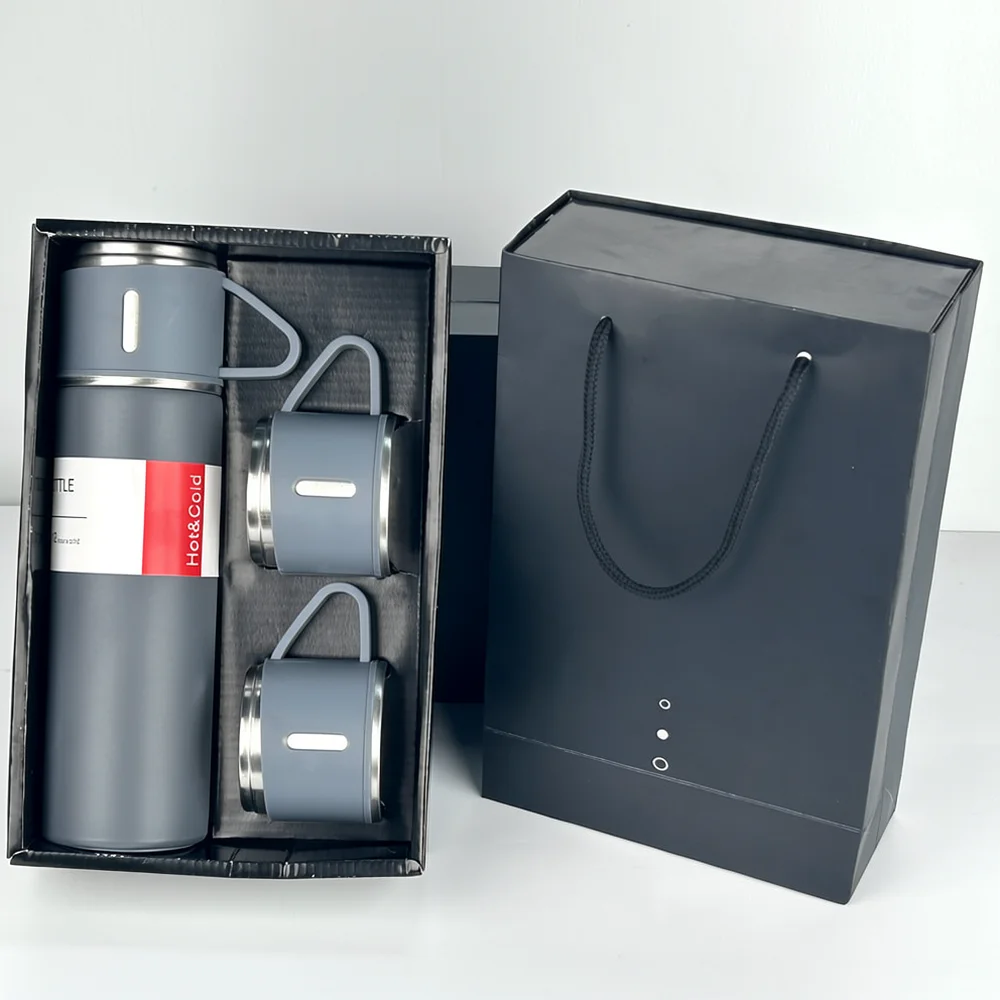 Portable Stainless Steel Vacuum Flask Set Multi Function Lids Thermal Insulated Mug Gift Box For Commute Business