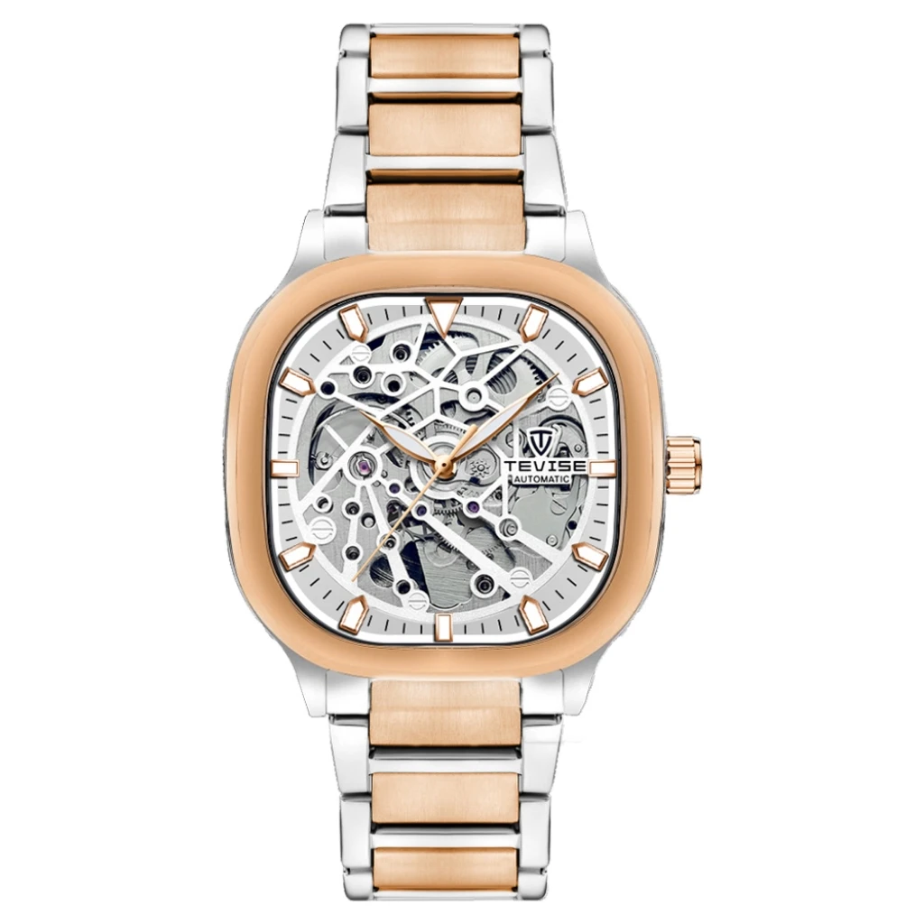 

TEVISE новые мужские часы автоматические механические наручные часы модные квадратные часы со скелетом из нержавеющей стали светящиеся часы для мужчин