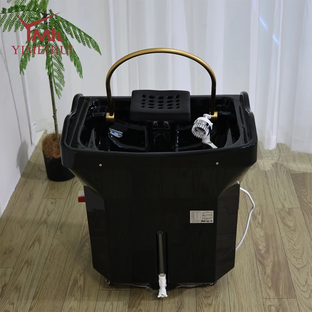 

Luxury Water Tank Waterfall Attachment Washing Shampoo Bowl Movable Acrylic Black Shampoo Sink for Beauty Salon