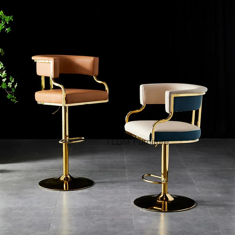 

Italian High-end Bar Chair Light Luxury Rotating Bar Chair Home Island Chair Hotel Restaurant Front Desk Bar Chairs