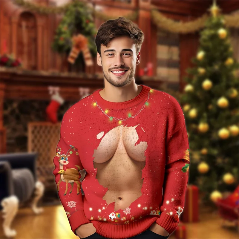 مثير مضحك وهمية العضلات 3D طباعة القبيح عيد الميلاد سترة اللياقة البدنية الرياضة طويلة الأكمام البلوز البلوز عيد الميلاد ملابس فريدة من نوعها سترة