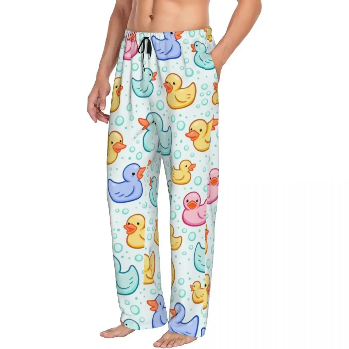 Custom Rubber Duckie Pajama Pants Sleepwear Men's Elastic Waistband Cartoon Animal Pets Sleep Lounge Bottoms with Pockets