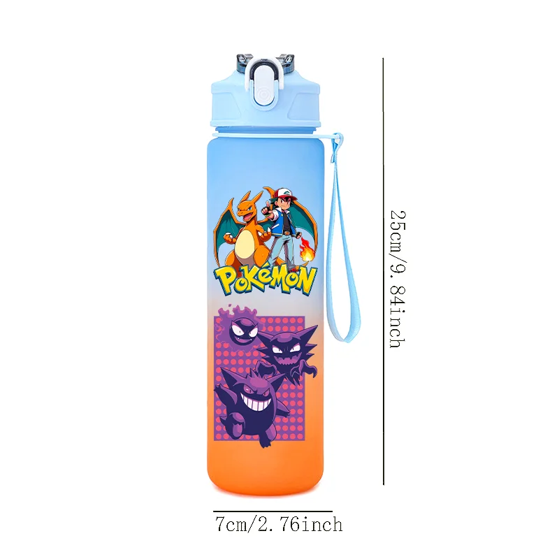 750ml for Poke mon Water Bottle Gradient Color Plastic Straw Cup Anime Peripheral Gourde Drinking Water Cup School Supplies Gift view 2