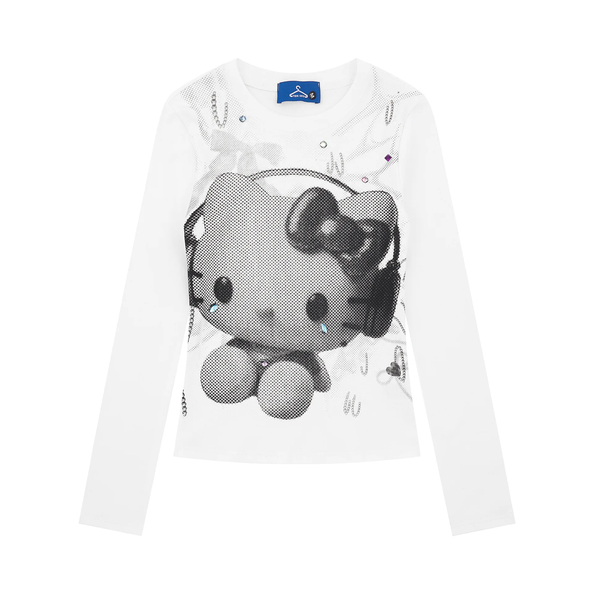 

Sanrio Hello Kitty 2025 Новая приталенная футболка со стразами, мягкая удобная повседневная эстетичная модная блузка Y2K, облегающая уличная одежда